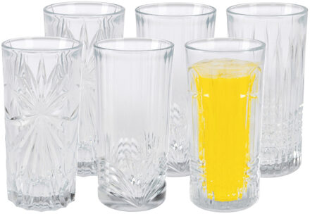 Excellent Houseware Drinkglazen Palm Springs - 6x - helder transparant - glas - 380 ml - met glas decoraties
