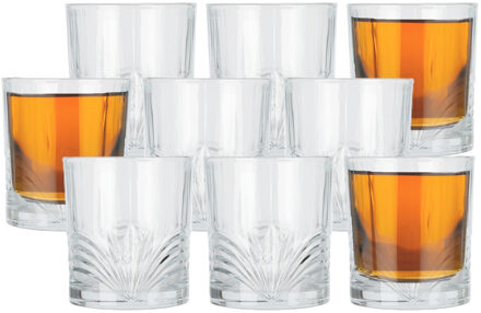 Excellent Houseware Drinkglazen Palm Springs - 9x - helder transparant - glas - 230 ml - met glas decoraties