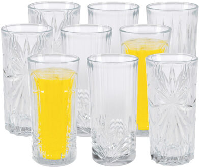 Excellent Houseware Drinkglazen Palm Springs - 9x - helder transparant - glas - 380 ml - met glas decoraties