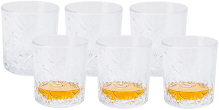 Excellent Houseware Drinkglazen/Whiskeyglazen Palm Springs - 6x - transparant - glas - 340 ml - met glas decoraties