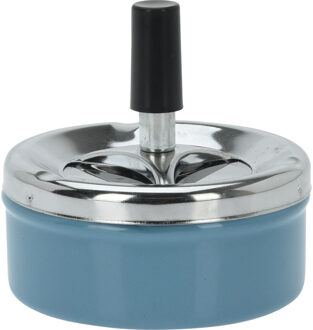 Excellent Houseware Druk en draai tafel asbak metaal blauw/chrome 9 x 5 cm