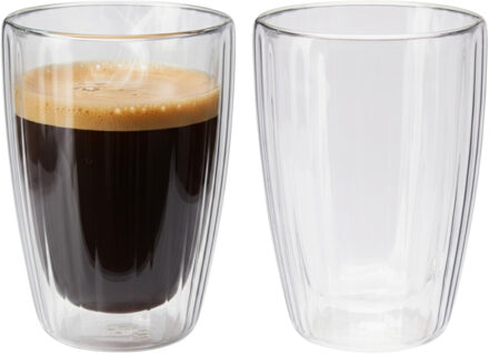 Excellent Houseware dubbelwandige Koffieglazen - 2x - theeglazen - 350 ml - D9 x H12 cm