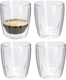 Excellent Houseware dubbelwandige Koffieglazen- 4x - espresso - 125 ml - D7 x H8 cm