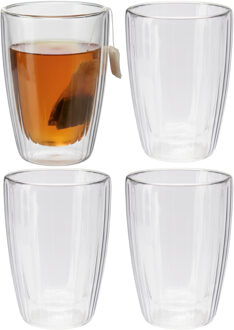 Excellent Houseware dubbelwandige Koffieglazen - 4x - theeglazen - 350 ml - D9 x H12 cm