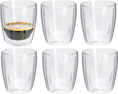Excellent Houseware dubbelwandige Koffieglazen- 6x - espresso - 125 ml - D7 x H8 cm