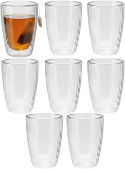 Excellent Houseware dubbelwandige Koffieglazen - 8x - theeglazen - 350 ml - D9 x H12 cm