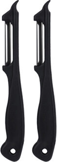 Excellent Houseware Dunschiller/aardappelmesje - 2x stuks - van kunststof - zwart - keuken gerei
