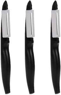 Excellent Houseware Dunschiller/aardappelmesje - 3x stuks - kunststof - zwart