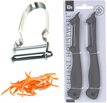 Excellent Houseware Dunschiller/aardappelmesjes set 2x stuks grijs incl. klassieke dunschiller