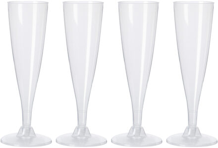 Excellent Houseware EH Prosecco/champagneglazen - 4x - transparant - kunststof - 130 ml - herbruikbaar