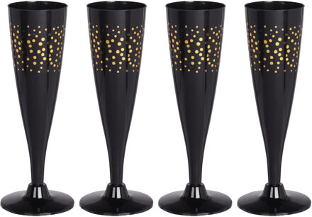 Excellent Houseware EH Prosecco/champagneglazen - 4x - zwart/goud - kunststof - 130 ml - herbruikbaar