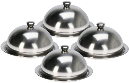 Excellent Houseware EH serveerschaal stolp met dienblad - 4x - rvs - D25 x H12 cm
