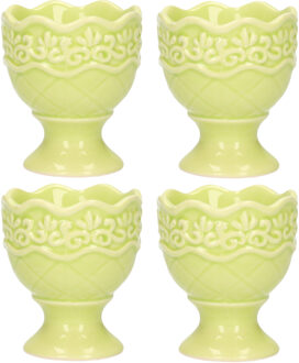 Excellent Houseware Eierdop - 4x - porselein - pastel groen - 5,5 x 6,5 cm