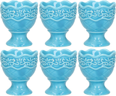 Excellent Houseware Eierdop - 6x - porselein - pastel blauw - 5,5 x 6,5 cm - Eierdopjes