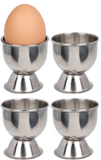 Excellent Houseware Eierdopjes - zilver - RVS /metaal - set 8x stuks - Dia 5 cm - op voet