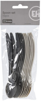Excellent Houseware Eierlepels - 12 stuks - kunststof - 14 cm - zwart/grijs