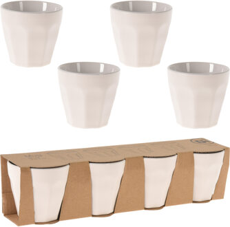 Excellent Houseware espresso/koffie kopjes - 8x - wit - porselein - 90 ml - Bekers