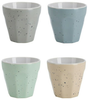Excellent Houseware Espresso Koffiekopjes - 4x stuks - porselein - 90 ml - kleuren mix