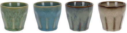Excellent Houseware Espresso koffiekopjes - porselein - klein - multi kleuren - set 4x stuks - 90 ml