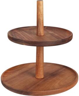 Excellent Houseware Etagere 2-laags acaciahout Ø22xh23cm bruin