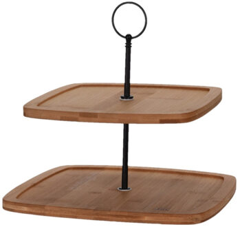 Excellent Houseware Etagere - 2-laags - bamboe - 25 x 24 cm
