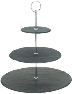 Excellent Houseware Etagere - 3-laags - leisteen en chroom - 30 x 34 cm