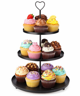 Excellent Houseware etagere - H48 x D30 cm - zwart - metaal - 3 laags