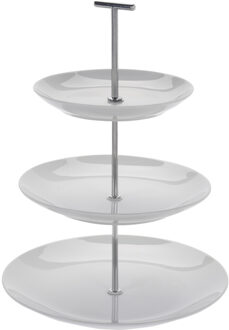 Excellent Houseware Etagere met 3 lagen - wit - porselein - 36 cm hoog - Etageres