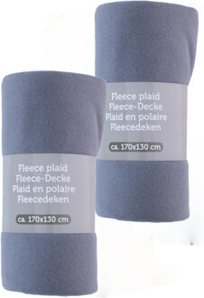 Excellent Houseware Fleece dekens/plaids - 2x - korenblauw - 170 x 130 cm