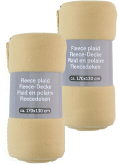 Excellent Houseware Fleece dekens/plaids - 2x - licht geel - 170 x 130 cm