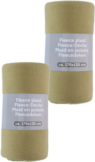 Excellent Houseware Fleece dekens/plaids - 2x - mosgroen - 170 x 130 cm