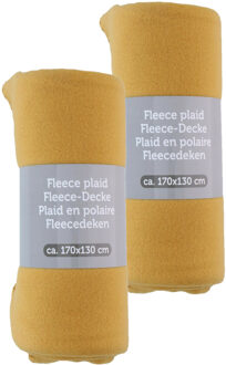 Excellent Houseware Fleece dekens/plaids - 2x - mosterd geel - 170 x 130 cm