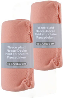 Excellent Houseware Fleece dekens/plaids - 2x - zalm roze - 170 x 130 cm