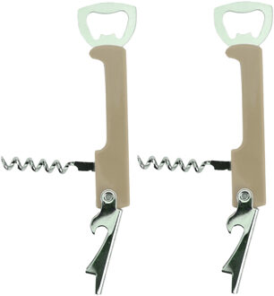 Excellent Houseware flesopener/kurkentrekker - 2x - kelnersmes - beige - 12 cm