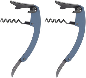 Excellent Houseware flesopener/kurkentrekker - 2x - kelnersmes - blauw