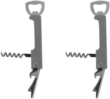 Excellent Houseware flesopener/kurkentrekker - 2x - kelnersmes - donkergrijs - 12 cm