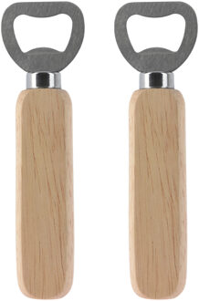 Excellent Houseware Flessenopener - 2x - RVS - eikenhout - 14 cm - bieropener