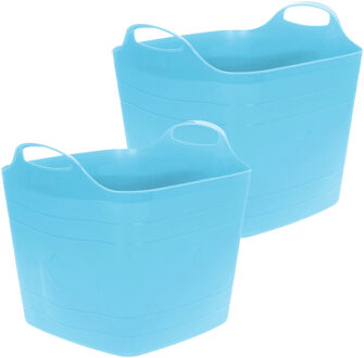 Excellent Houseware Flexibele emmer - 2x - blauw - 15 liter - kunststof - vierkant - 30 x 29 cm - Wasmanden