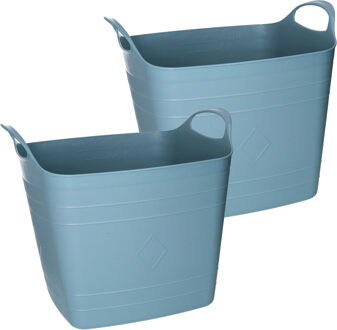 Excellent Houseware Flexibele emmer - 2x - blauw - 15 liter - kunststof - vierkant - 30 x 29 cm - Wasmanden