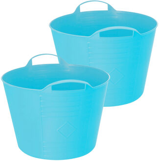 Excellent Houseware Flexibele emmer - 2x - blauw - 27 liter - kunststof - 40 x 35 cm - Wasmanden