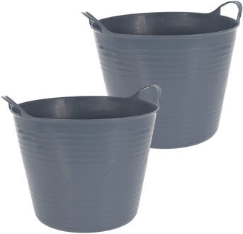 Excellent Houseware Flexibele emmer - 2x - blauw - 27 liter - kunststof - 40 x 35 cm