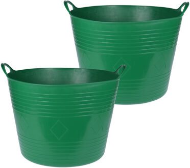 Excellent Houseware Flexibele emmer - 2x - donkergroen - 40 liter - kunststof - 45 x 37 cm - Wasmanden