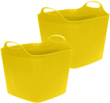 Excellent Houseware Flexibele emmer - 2x - geel - 15 liter - kunststof - vierkant - 30 x 29 cm - Wasmanden