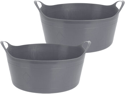 Excellent Houseware Flexibele emmer - 2x - grijs - 15 liter - kunststof - 39 x 17 cm - Wasmanden