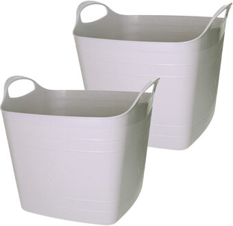 Excellent Houseware Flexibele emmer - 2x - grijs - 15 liter - kunststof - vierkant - 30 x 29 cm - Wasmanden