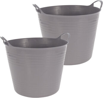 Excellent Houseware Flexibele emmer - 2x - grijs - 27 liter - kunststof - 40 x 35 cm - Wasmanden