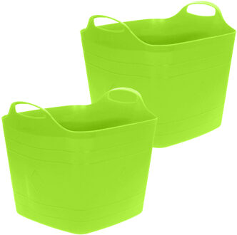 Excellent Houseware Flexibele emmer - 2x - groen - 15 liter - kunststof - vierkant - 30 x 29 cm - Wasmanden