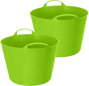 Excellent Houseware Flexibele emmer - 2x - groen - 27 liter - kunststof - 40 x 35 cm - Wasmanden