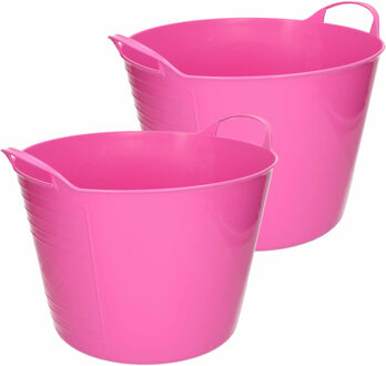 Excellent Houseware Flexibele emmer - 2x - roze - 15 liter - kunststof - 35 x 29 cm - Wasmanden