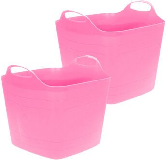 Excellent Houseware Flexibele emmer - 2x - roze - 15 liter - kunststof - vierkant - 30 x 29 cm - Wasmanden